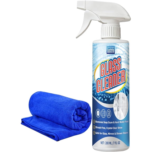 Instant Shine Bathroom Glass Cleaner with Microfiber Towel Removes Hard Water Limescale, Soap Scum on Shower Doors, Tiles & Mirrors | Streak-Free No Residue Fast Drying Multi-Surface Safe (200ml)