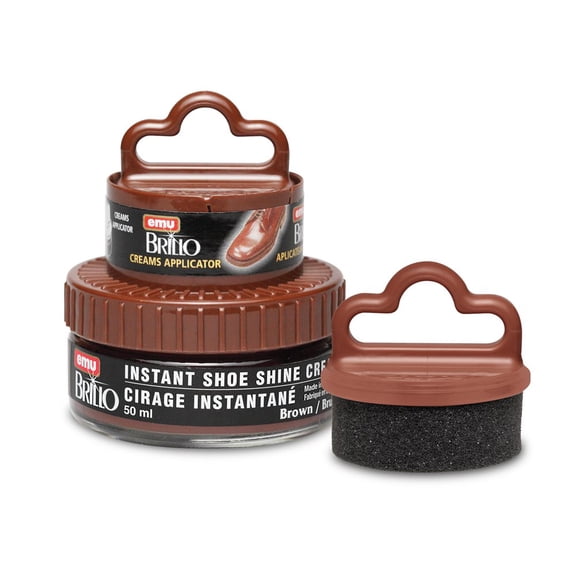 Emu Brillo instant shoe shine cream, brown, 1.7 ounce, with applicator