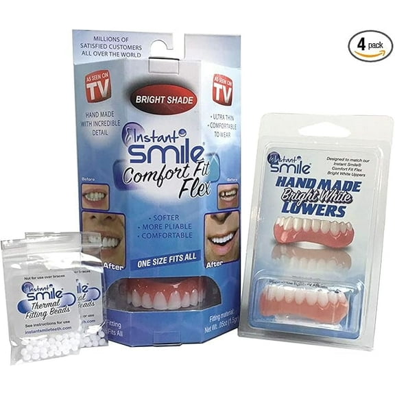 Instant Smile Comfort Fit Flex Teeth - Upper and Lower Matching Set, Bright White Shade!