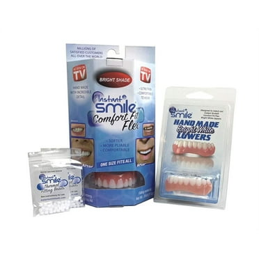Instant Smile Comfort Fit Flex Teeth - Upper and Lower Matching Set, Bright White Shade! Fix Your Smile at Home Within Minutes!