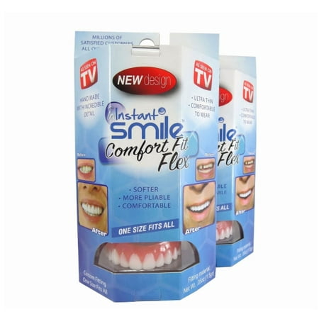 Instant Smile Flex 2pk - Bright White Shade - One Size Fits Most. Fix Your Smile at Home in Minutes! Comfortable Upper Cosmetic Veneer for A Perfect Smile!