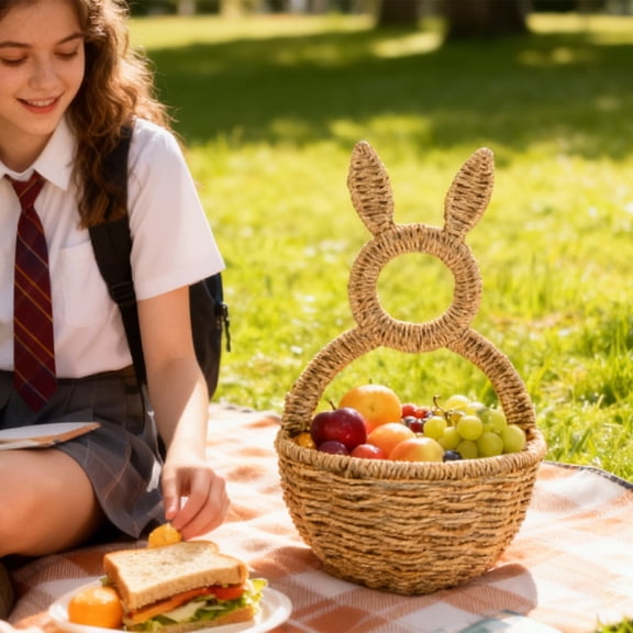 Instant Spring Refresh - Hand-Woven Wicker Bunny Basket, Hanging Wall Basket for Quick Front Door Styling