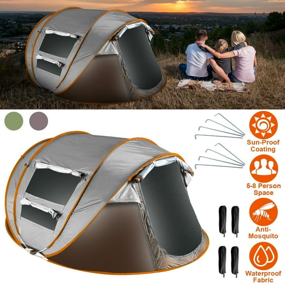 TeqHome 5-8 Person Pop Up Tents for Camping Waterproof Instant Tent with 4 Mosquito Net Windows Easy Set Up Lightweight Tent for Weekend Camping Climbing Hiking Beach Khaki