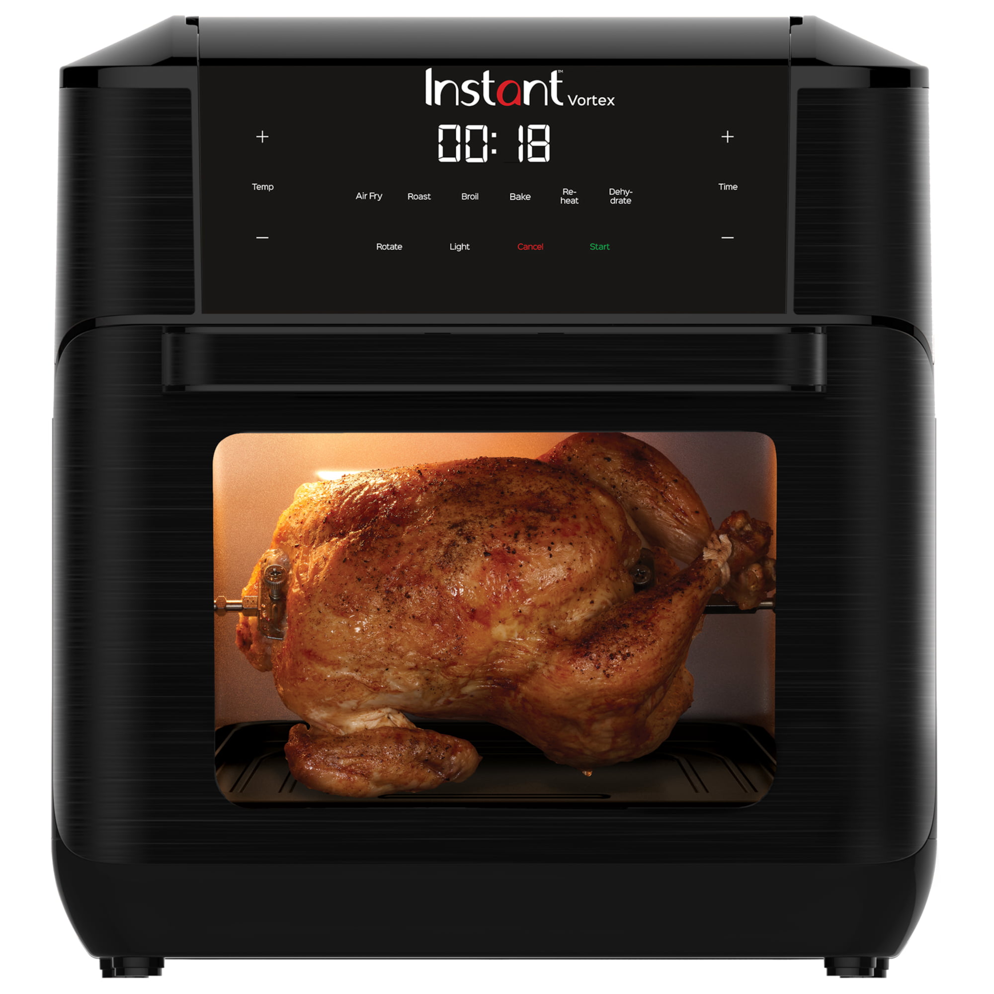 Instant Vortex Air fryer with a cooked chicken inside