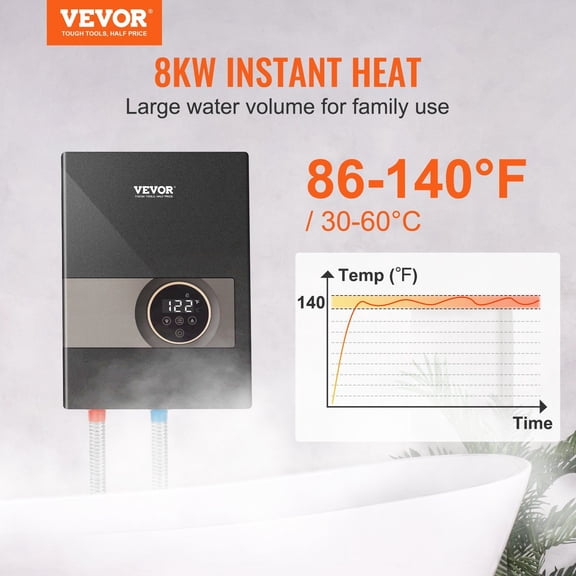 Instant Water Heater,8kw On Demand Electric Tankless Water Boiler,Digital Temperature Display&Easy Installation&24-Hour Water Supply,For Kitchen Bathroom Shower Mall Salon ETL Listed