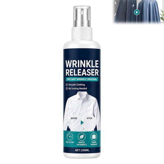 Instant Wrinkle Release Spray 100ml Travel Size – Clothes Wrinkle Remover Fabric Refresher Spray for Shirts, Dresses & Suits – No Ironing Needed for Home, Office & Travel Use(1PC)