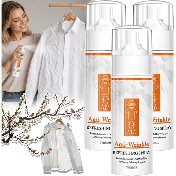 Instant Wrinkle Release Spray for Clothes, Anti Static Fabric Spray, 150ml Travel Size, Wrinkle Remover for Shirts Dresses(3Pcs)