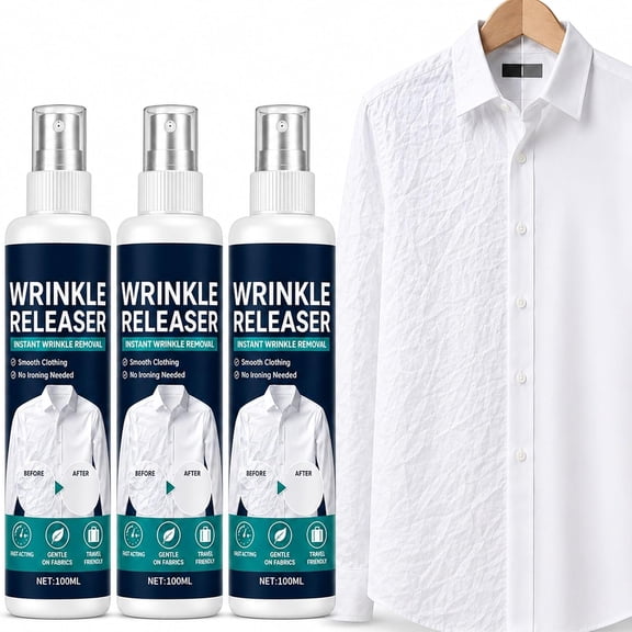Instant Wrinkle Releaser Spray, 100ml Clothes Release Formula, Travel Garment Refresher, No Ironing Needed for Shirts, Dresses & Business Trips (3 PCS, 3.5 OZ)
