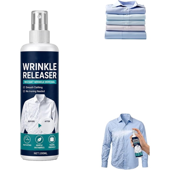 Instant Wrinkle Releaser Spray – Smooths Creases in Seconds, 100ml Travel Wrinkle Release Spray, Instant Wrinkle Release – No Iron, Travel-Ready, Static-Free & Fresh (1Pcs, 100ml)