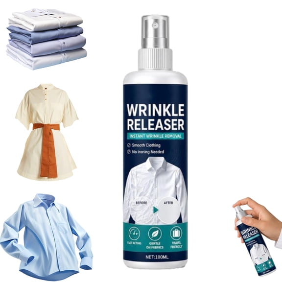 Instant Wrinkle Releaser Spray Smooths Creases in Seconds, 100ml Travel Wrinkle Release Spray, Instant Wrinkle Release No Iron, Travel-Ready, Static-Free & Fresh