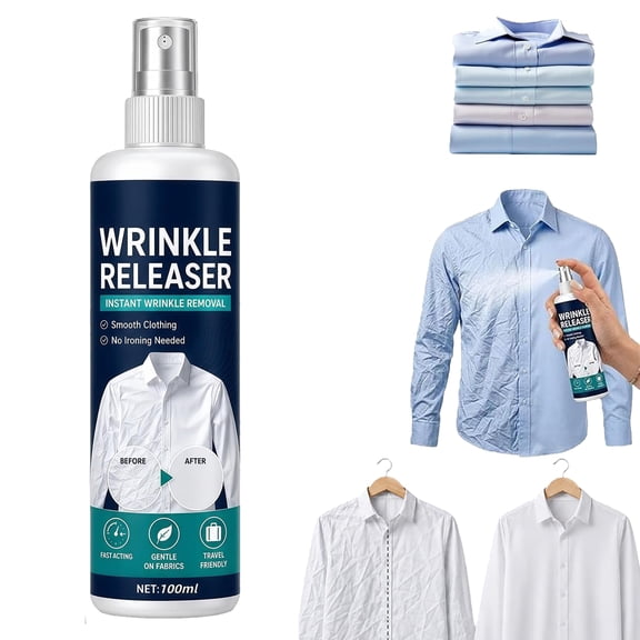 Instant Wrinkle Releaser Spray, Static-Free & Fresh, 100ml Travel Size No Iron Fabric Care for Linen Cotton Static-Free