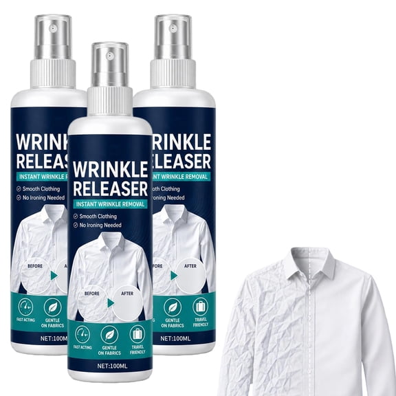 Instant Wrinkle Releaser Spray, Wrinkle Release Spray Travel Size, No Iron, Travel-Ready, Static-Free & Fresh, Smooths Creases in Seconds, Fabric Care Spray,Safe on Linen & Cotton(2Pc)