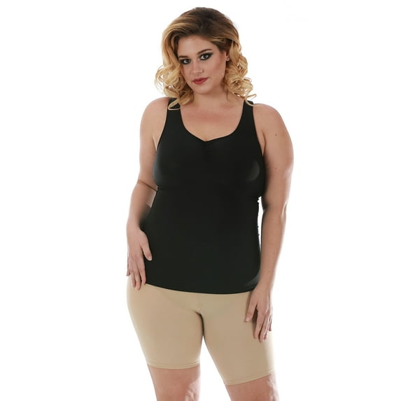 Women's InstantFigure T40011X Curvy Hi-Back Shirred Front Tank Top (Black 3XL)