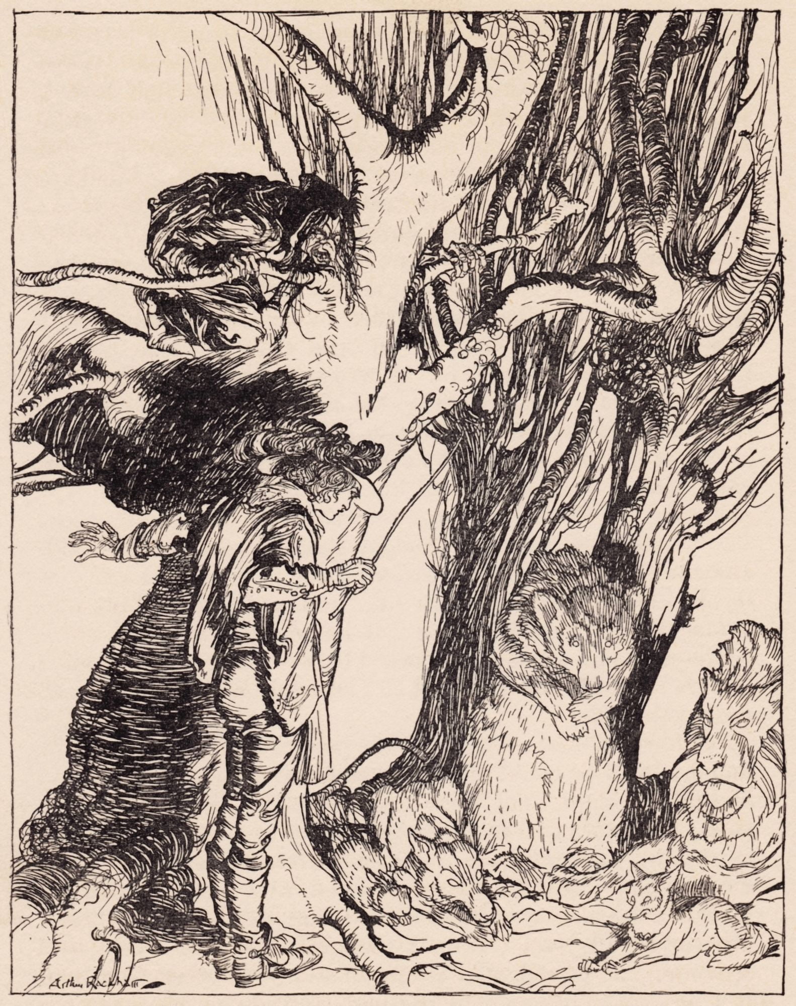 Instantly They Lay Still All Turned Into Stone Illustration By Arthur Rackham From Grimms Fairy Tale The Two Brothers Canvas Art - Ken Welsh  Design Pics (26 x 34)