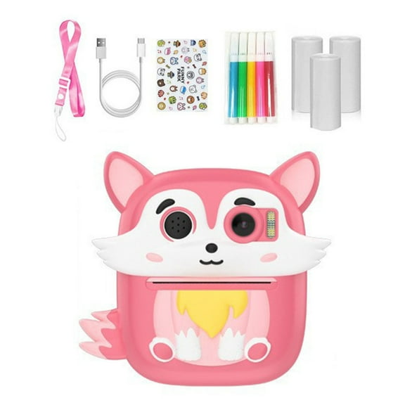 Instantly Print Camera For Kids With 3Roll Photo Paper Silicone Animal Design 1080P Video Double Lens Travel Friendly 48MP
