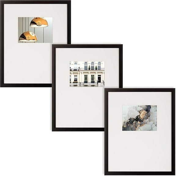 Instapoints 3 Piece Gallery Wall Picture Frame Set 18" x 24" Matted to 8" x 10" - Black