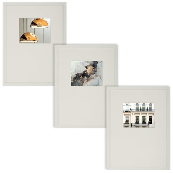 Instapoints 3 Piece Gallery Wall Picture Frame Set 18" x 24" Matted to 8" x 10" with Offset Mat & Hanging Template