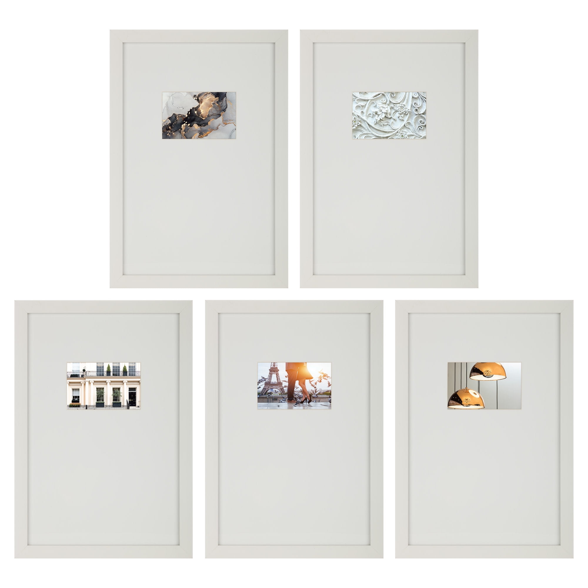 Instapoints 5 Piece Gallery Wall Picture Frame Set 12" x 18" Matted to 4" x 6" with Offset Mat