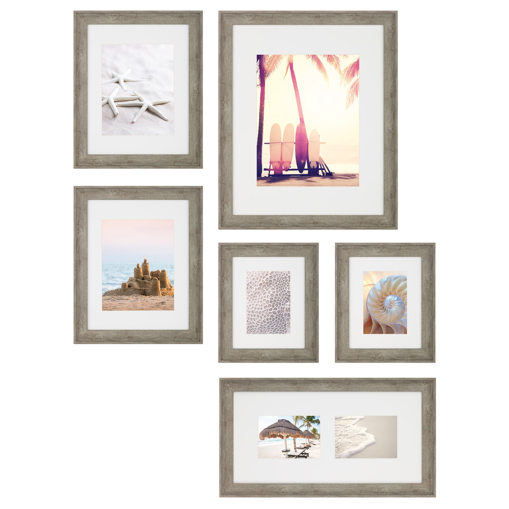 Instapoints 6 Piece Gallery Wall Picture Frame Set in Multiple Sizes with  Decorative Art Prints & Hanging Template 