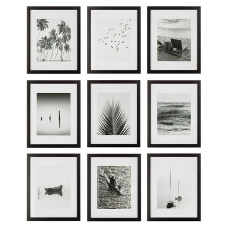 Instapoints 9 Piece 8" x 10" Rectangular Picture Frame Set with Hanging Template - Black