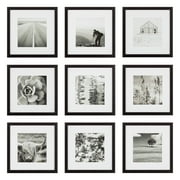 Instapoints Gallery Wall Black Picture Frame Set with Decorative Art Prints and Hanging Template, 12" x 12" Frames for 8" x 8" Photos, 9-Pack