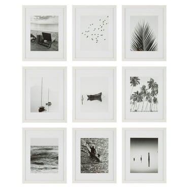 Instapoints Gallery Wall 8x10 Picture Frame Set with Hanging Template, Set of 9 - White