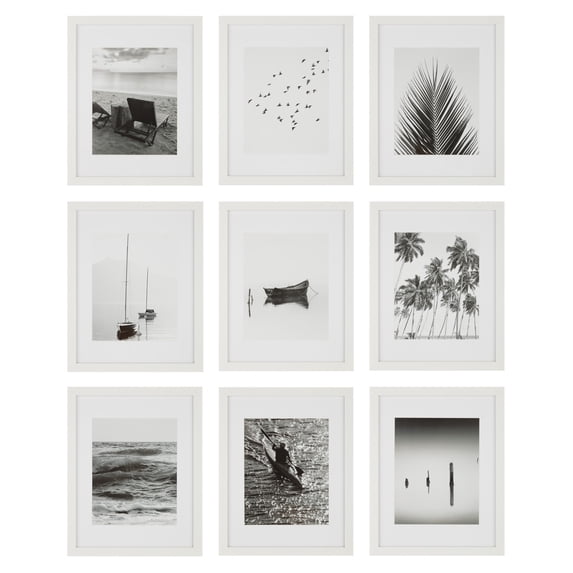 Instapoints Gallery Wall 8x10 Picture Frame Set with Hanging Template, Set of 9 - White