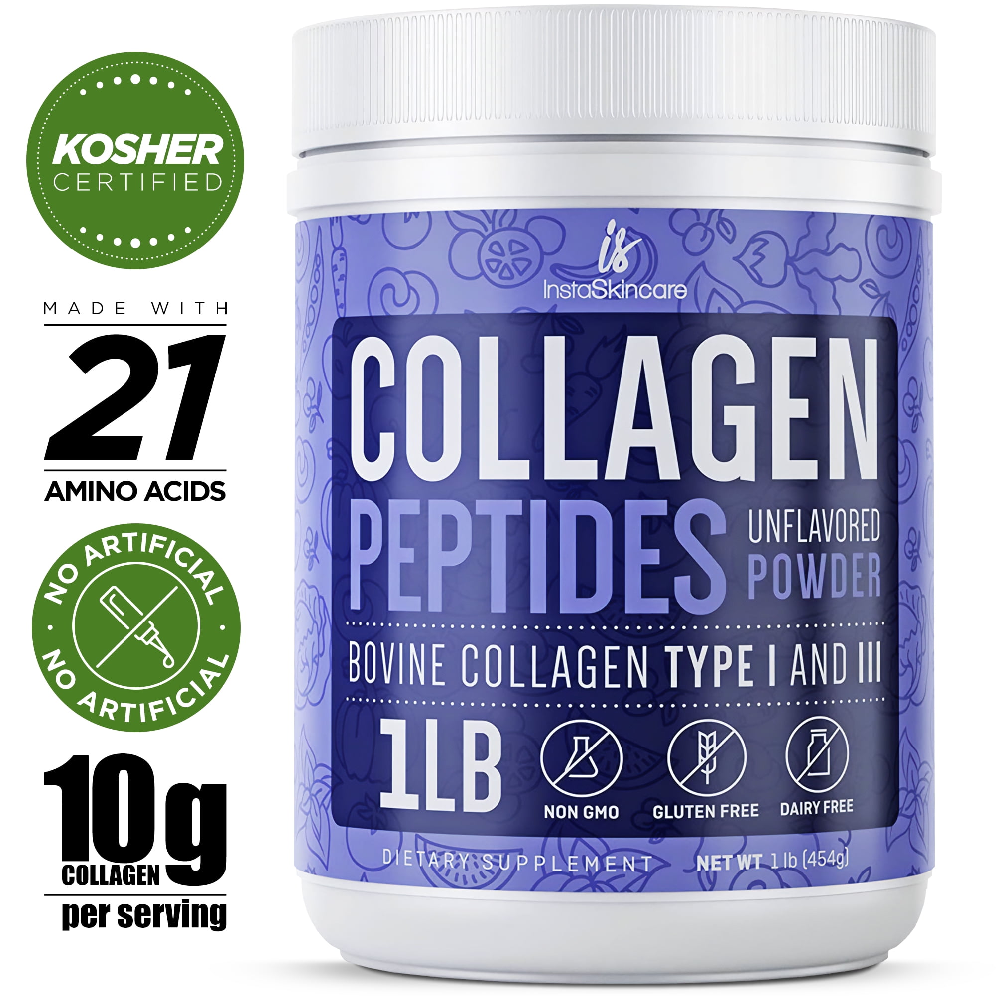 Instaskincare Premium Collagen Peptides Powder Hydrolyzed for Women 1 LB