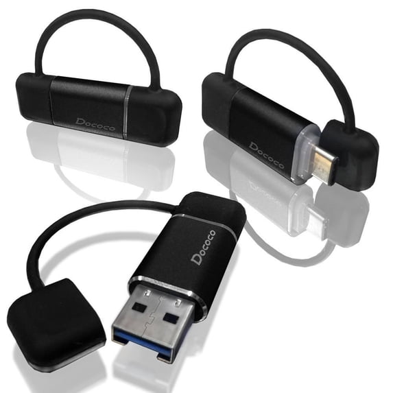 Instatek Dococo USB-C Type-C Portable Card Reader with Dual Ports Super Speed USB 3.1 Reader Adapter for Micro SD Cards Supports Up to 2TB | K01A (Black)