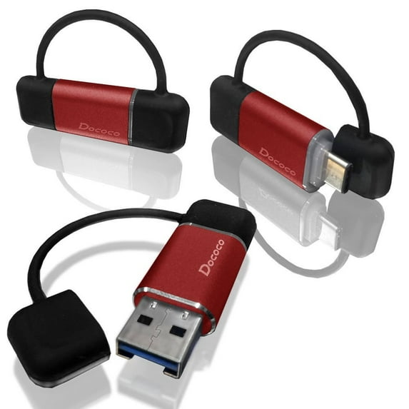 Instatek Dococo USB-C Type-C Portable Card Reader with Dual Ports Super Speed USB 3.1 Reader Adapter for Micro SD Cards Supports Up to 2TB | K03A (Red)