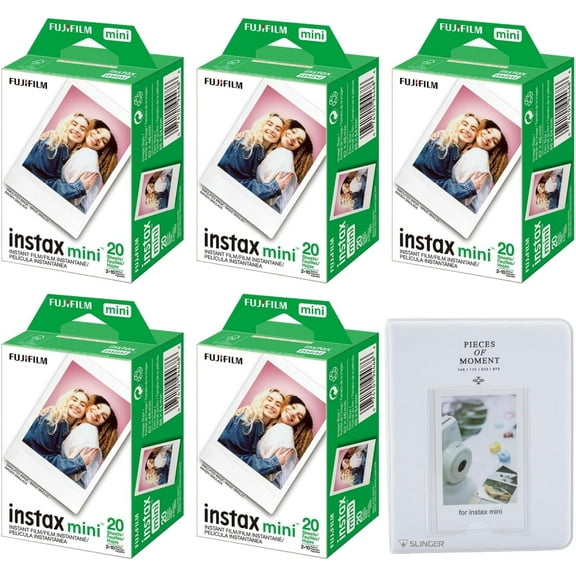 Instax Fujifilm Instax Mini Instant Camera Film: 100 Shoots Total, (10 Sheets x 10) Bundle with Slinger 64 Pocket Mini Instax Photo Album - Capture Memories Anytime, Anywhere