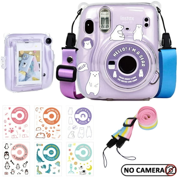 Instax Mini 11 Case, Clear Protective Camera Case for Fujifilm Instax Mini 11 with Upgraded Film Mini Pouch, Instax Camera Accessories with Shoulder Strap & Sticker