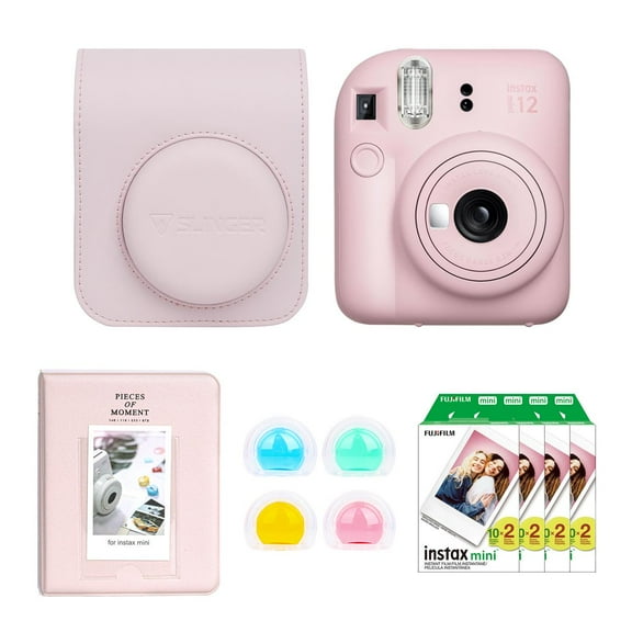 Instax Mini 12 Instant Film Camera, Blossom Pink, Bundle with Accessory Kit and 4x Twin Pack Daylight Film