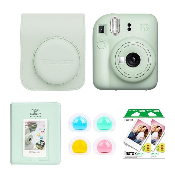 Instax Mini 12 Instant Film Camera, Mint Green, Bundle with Accessory Kit and 2x Twin Pack Daylight Film