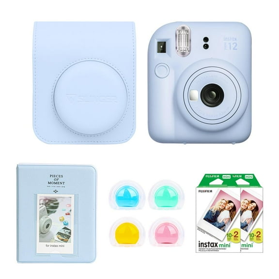 Instax Mini 12 Instant Film Camera, Pastel Blue, Bundle with Accessory Kit and 2x Twin Pack Daylight Film