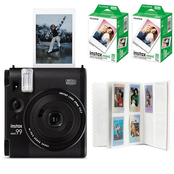 Fujifilm Instax Mini 99 Instant Film Camera, Matte Black, Bundle with 2x Instant Daylight Film Pack and Slinger Photo Album