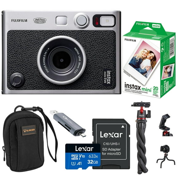 Fujifilm Instax Mini Evo Instant Film Camera, Black + Accessories Kit