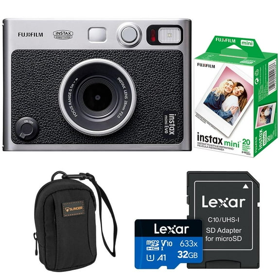 Instax Mini Evo Instant Film Camera, Black + Essentials Kit