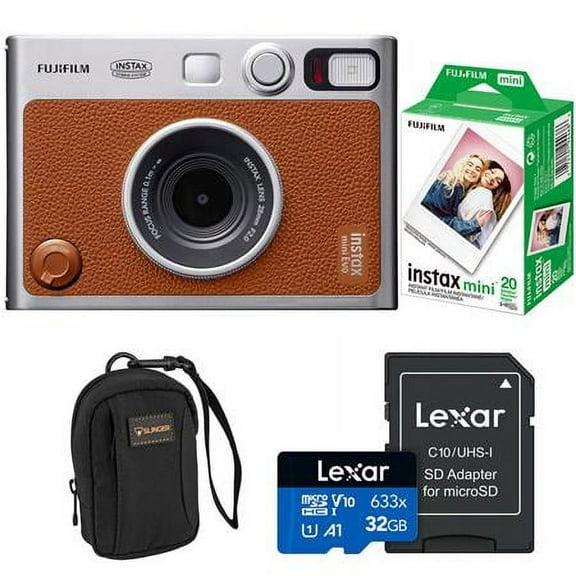 Instax Mini Evo Instant Film Camera, Brown + Essentials Kit