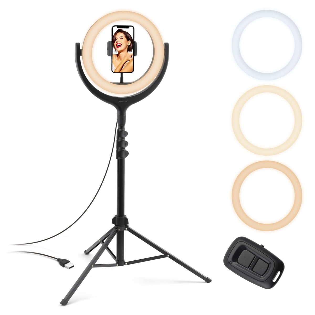Insten 10'' Selfie Ring Light 67'' Extendable Tripod Stand Phone Holder, 10  Brightness Level for Makeup Live Stream  Video Tiktok LED Circle  Light Compatible with iPhone Android Phones, Black 