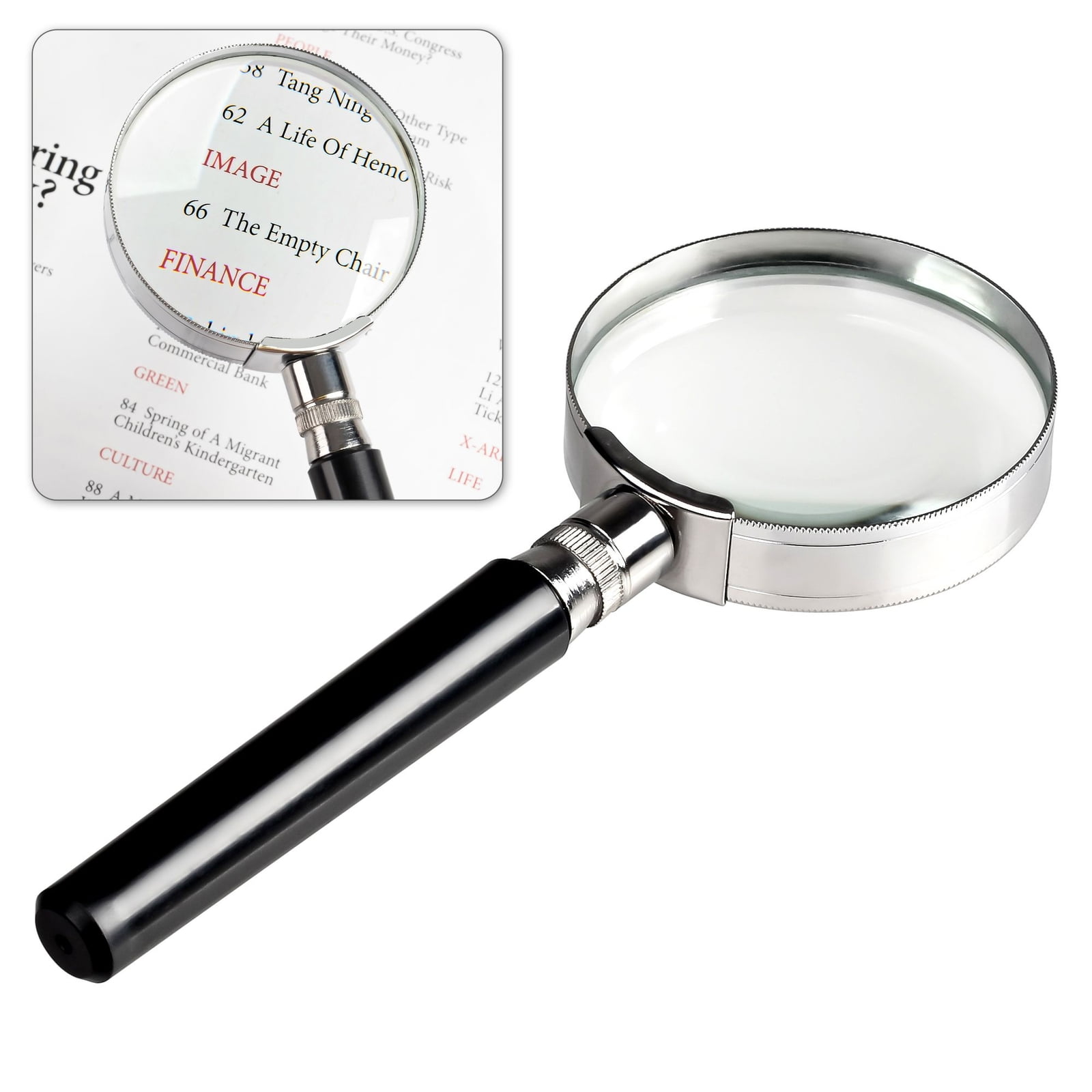 Insten 10X Magnifying Glass, 2 Inch Handheld Glass Reading Magnifier for  Small Print and Maps, Close Examination of Small Objects (Black)