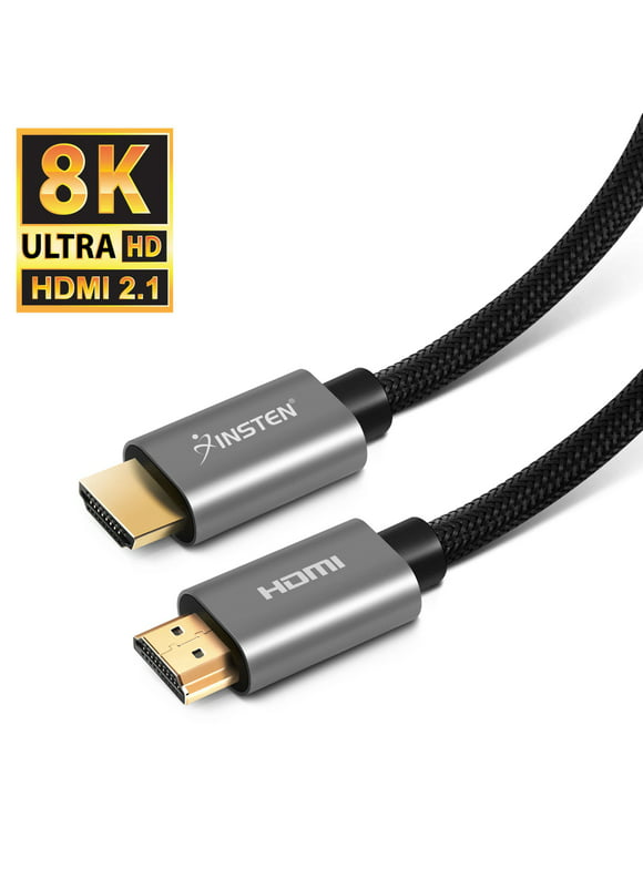 Insten 15 feet HDMI to HDMI Cable Male to Male Long Cord 8K 60Hz, 2.1 Version, 48Gbps, Gold Connectors, Nylon Braided, Black