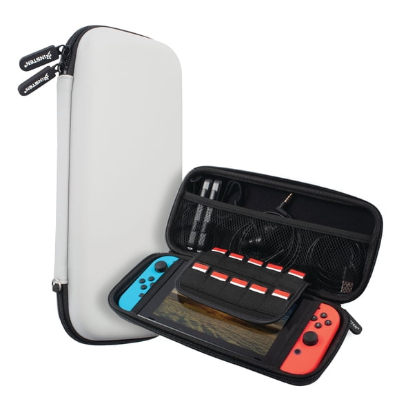 Insten Carrying Travel Case with 10 Game Card Slots For Nintendo Switch & OLED Model Console and Accessories, Portable Hard Cover Pouch for Girls Boys, Gray