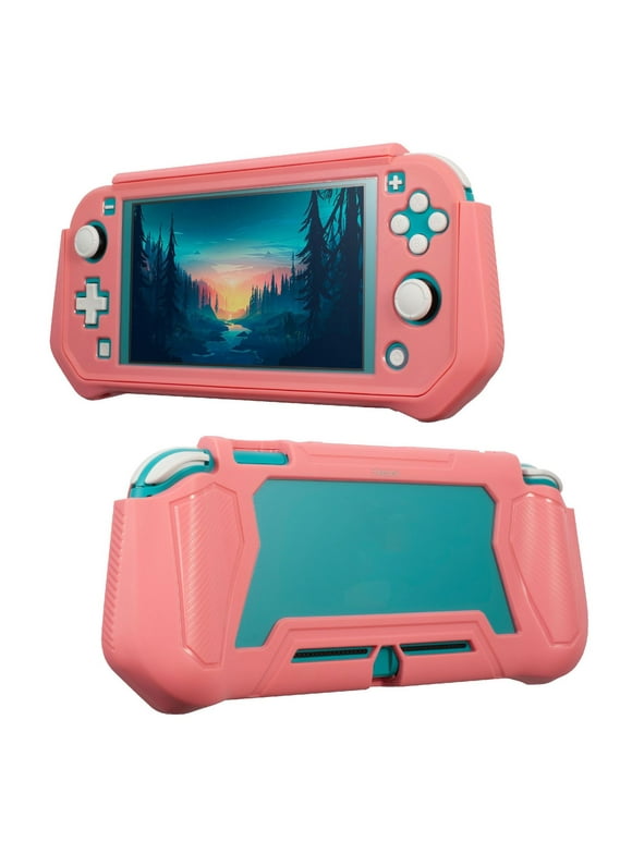 Insten Case For Nintendo Switch Lite Built-in Screen Protector Rugged Front and Back Full Protective Cover with Ergonomic Hanp Grip, Coral Pink