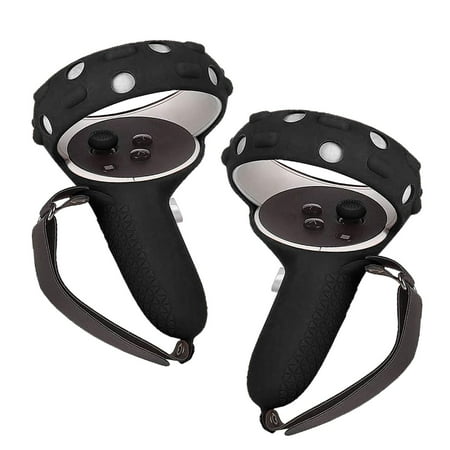 Insten Controller Grips Cover For Oculus Quest 2 VR Headset Touch Controllers Accessories Protector Silicone Case with Knuckle Straps Adjustable Anti-Throw Handle, Black 1 Pair