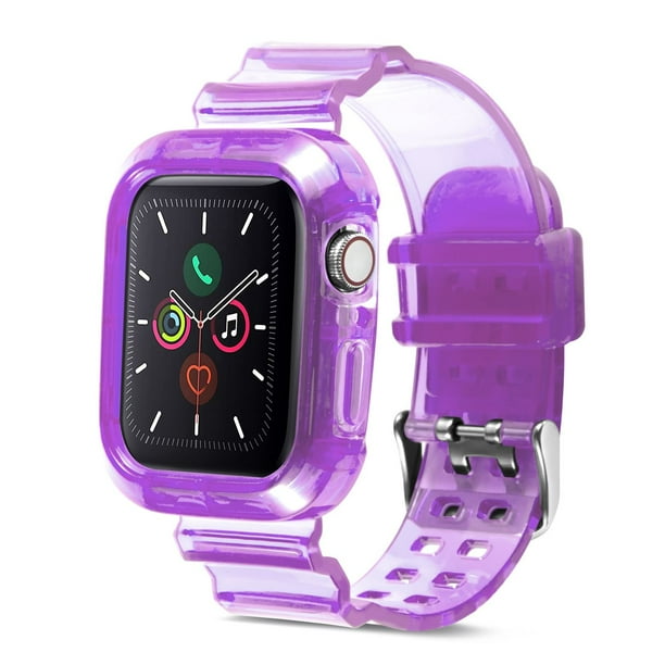 Insten Watch Band with Bumper Case for Apple Watch 44mm 42mm Series SE 6 5 4 3 2 1 Replacement Soft TPU Strap Purple