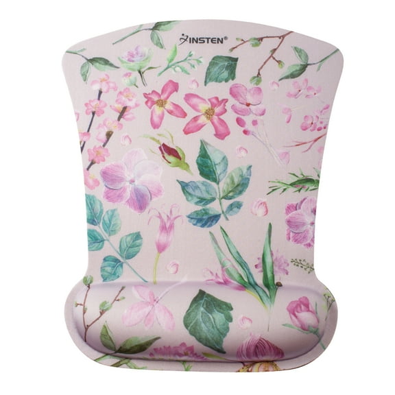 Insten Floral Mouse Pad with Wrist Support Rest, Ergonomic Support, Pain Relief Memory Foam, Non-Slip Rubber Base, Trapezoid L, Pink