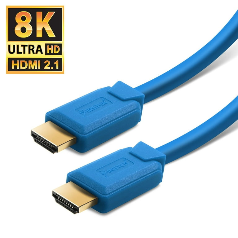 Insten HDMI Male to Male Cable 2.1 Version 8K 60Hz 48Gbps PVC Cable Gold Connectors 10ft Blue