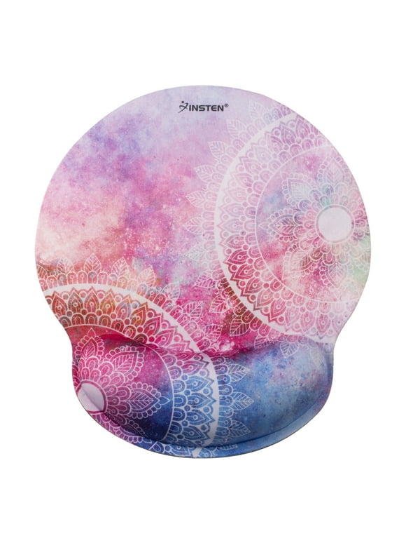 Insten Mandala Mouse Pad with Wrist Support Rest, Ergonomic Support, Pain Relief Memory Foam, Non-Slip Rubber Base, Round, Iris Colorful