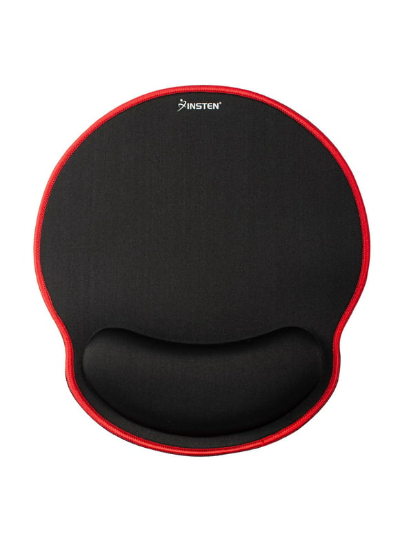 Insten Mouse Pad with Wrist Support Rest, Stitched Edge Mat, Ergonomic Support, Pain Relief Memory Foam, Round, Black with Red Edge
